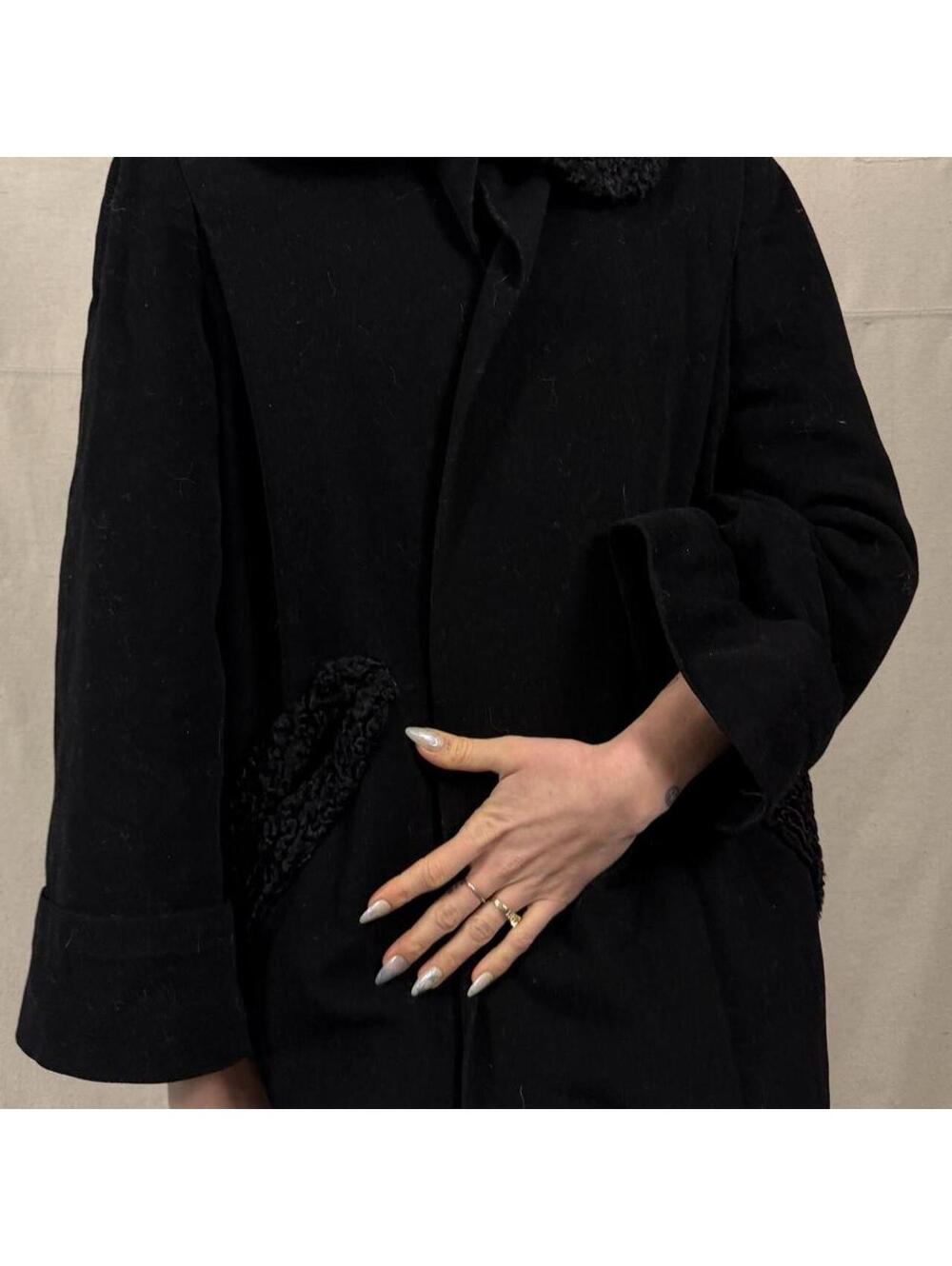 Vintage 1950s–1960s Black Swing Coat with Persian Lamb Trim
